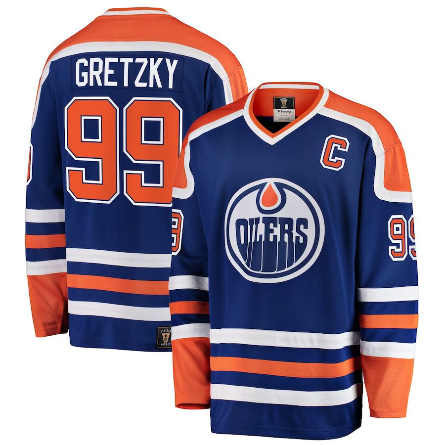 Men Edmonton Oilers #99 Wayne Gretzky Fanatics Branded Blue Premier Breakaway Retired Player NHL Jersey